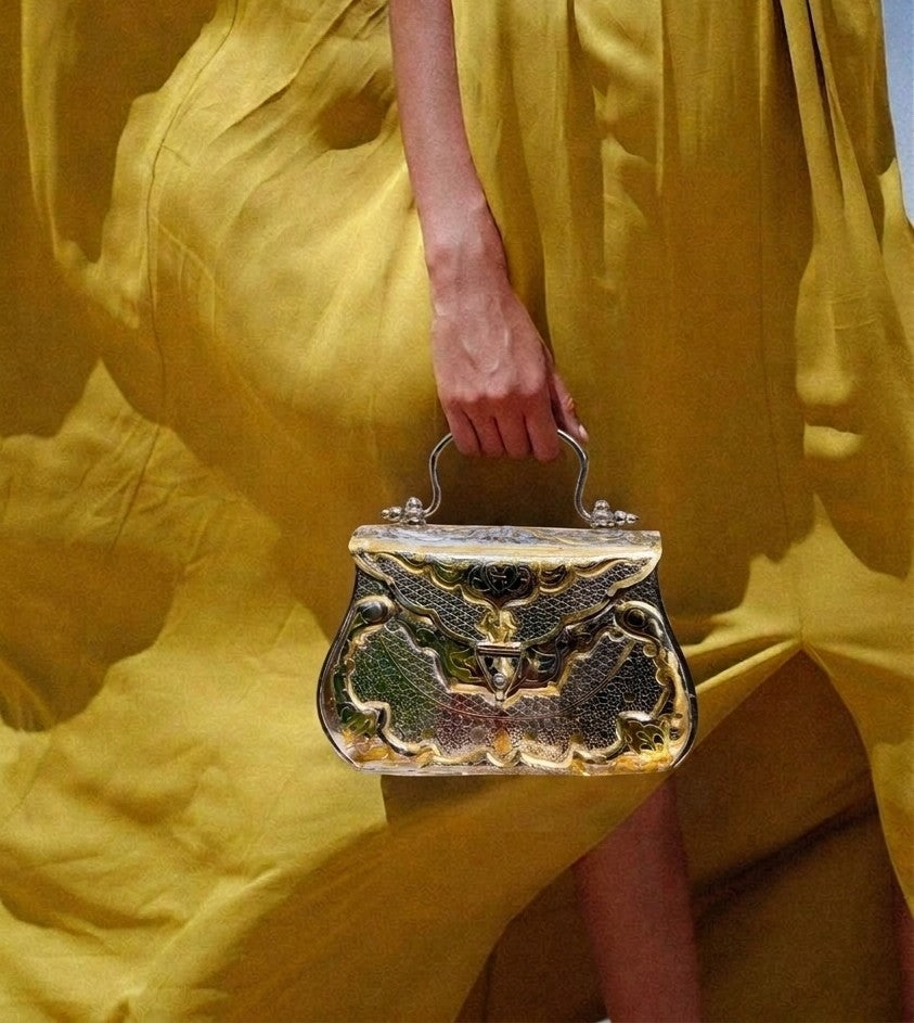 Fayruz - Handmade Bag, close-up back view, with gemstone 